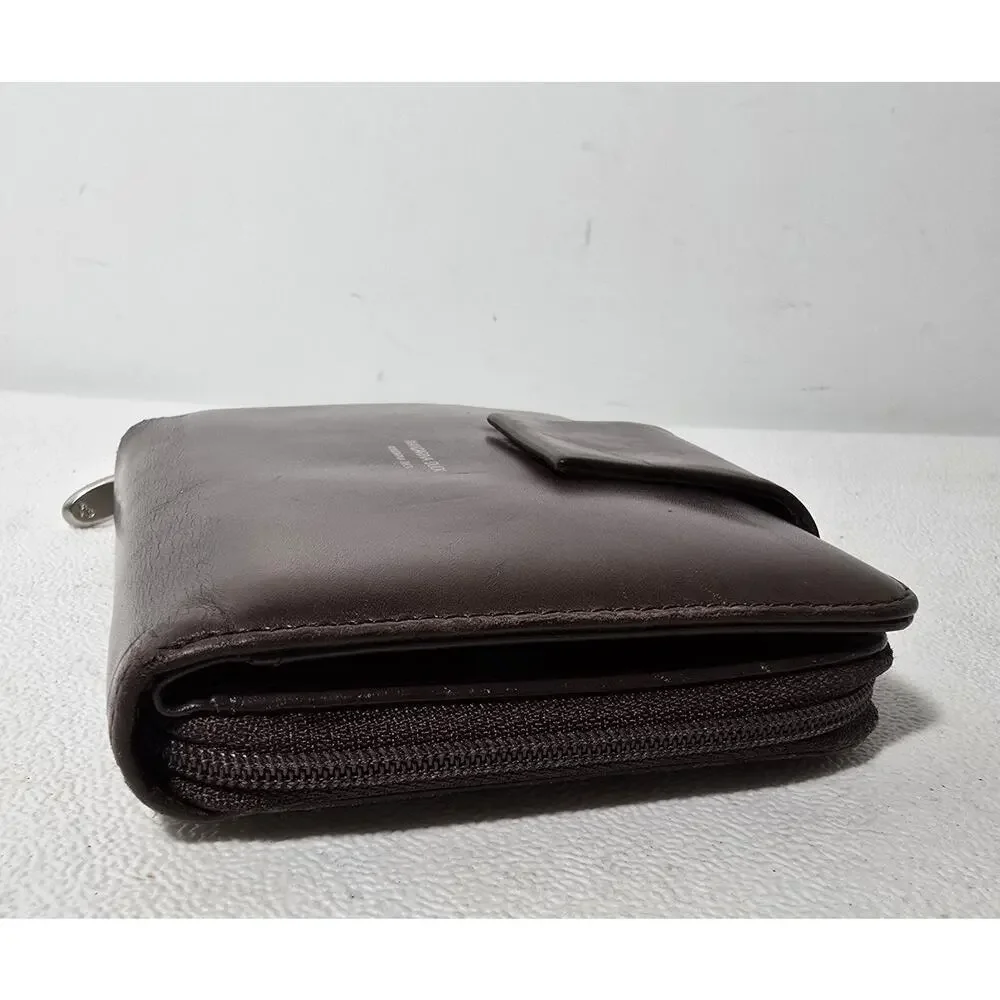 Mandarina Duck Bifold Zip Accordion Wallet Calfskin Leather Brown MD38